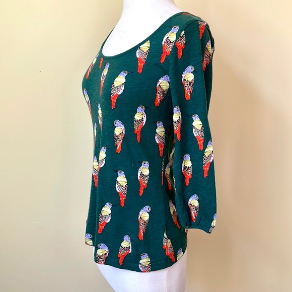 Anthropologie 9-H15 STCL Green Bird Pattern Top - Picture 4 of 11